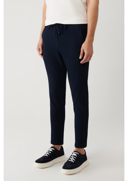 Erkek Lacivert Beli Lastikli Ve Bağcıklı Bi Stretch Pantolon A41y3232