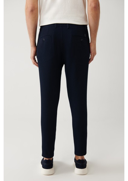 Erkek Lacivert Beli Lastikli Ve Bağcıklı Bi Stretch Pantolon A41y3232