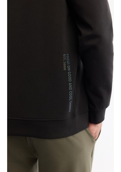 Erkek Siyah Bisiklet Yaka Pamuklu Baskılı Elastan Sweatshirt A42Y1286