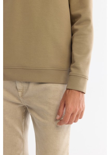 Erkek Vizon Bisiklet Yaka Pamuklu Baskılı Elastan Sweatshirt A42Y1227