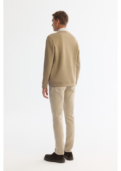 Erkek Vizon Bisiklet Yaka Pamuklu Baskılı Elastan Sweatshirt A42Y1227