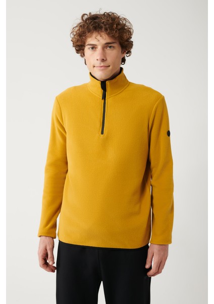 Erkek Hardal Soğuğa Dayanıklı Yarım Fermuarlı Dik Yaka Polar Regular Fit Sweatshirt E001068 modelleri