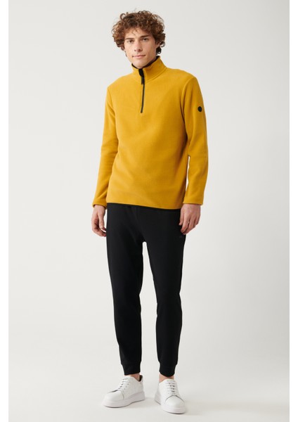 Erkek Hardal Soğuğa Dayanıklı Yarım Fermuarlı Dik Yaka Polar Regular Fit Sweatshirt E001068 indirimleri