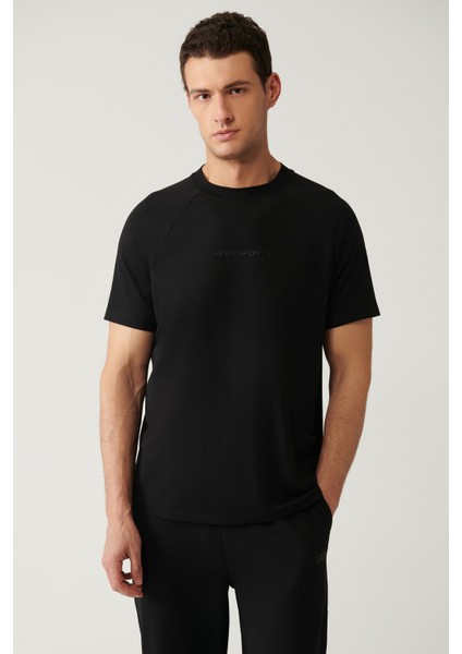 Erkek Siyah Bisiklet Yaka Baskılı Soft Touch T-shirt A41y1031