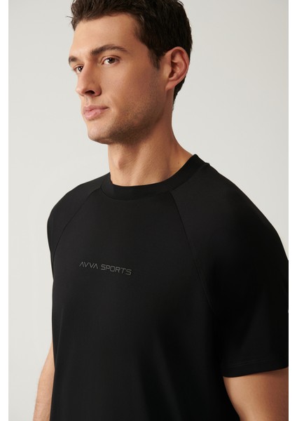 Erkek Siyah Bisiklet Yaka Baskılı Soft Touch T-shirt A41y1031