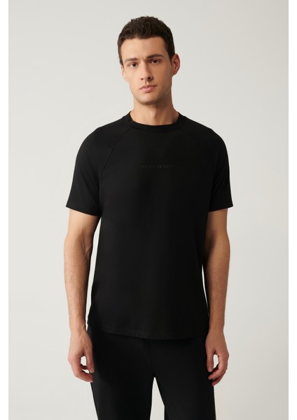 Erkek Siyah Bisiklet Yaka Baskılı Soft Touch T-shirt A41y1031