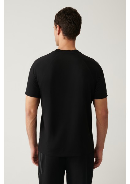 Erkek Siyah Bisiklet Yaka Baskılı Soft Touch T-shirt A41y1031