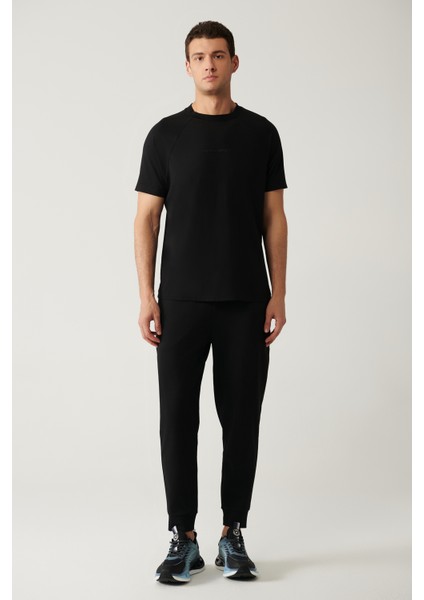 Erkek Siyah Bisiklet Yaka Baskılı Soft Touch T-shirt A41y1031