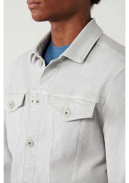 Erkek Gri Klasik Yaka Garment Dyed Cepli Denim Ceket A41Y6020