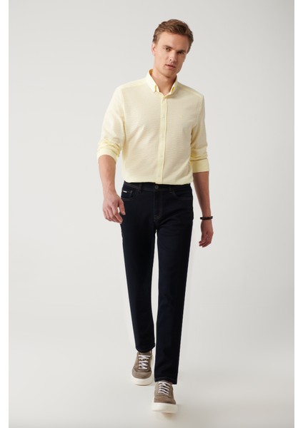 Erkek Lacivert Jean Pantolon Rinse Yıkamalı Tütün Dikişli Esnek Slim Fit A41y3511