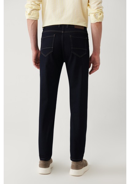 Erkek Lacivert Jean Pantolon Rinse Yıkamalı Tütün Dikişli Esnek Slim Fit A41y3511 fırsatları