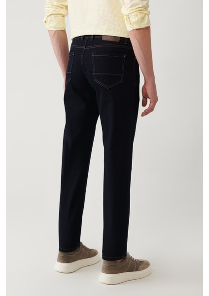 Erkek Lacivert Jean Pantolon Rinse Yıkamalı Tütün Dikişli Esnek Slim Fit A41y3511 indirimleri