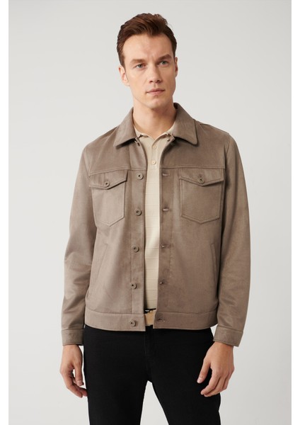 Erkek Antrasit Klasik Yaka Süet Dokulu Mevsimlik Comfort Fit Mont A41Y6011