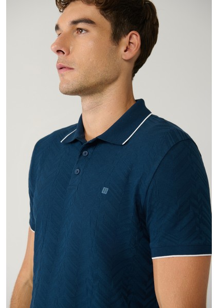 Erkek Lacivert %100 Pamuk 3 Düğmeli Jakarlı Polo Yaka T-Shirt A41Y1147 fiyatları