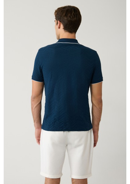 Erkek Lacivert %100 Pamuk 3 Düğmeli Jakarlı Polo Yaka T-Shirt A41Y1147 fırsatları