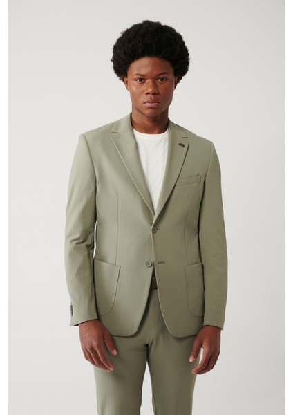 Erkek Açık Haki Yırtmaçlı Astarsız Way Stretch Lightweight Comfort Slim Fit Ceket A41Y4003 modelleri