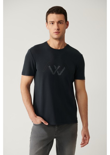 Erkek Antrasit Bisiklet Yaka Baskılı Soft Touch T-shirt A41y1131