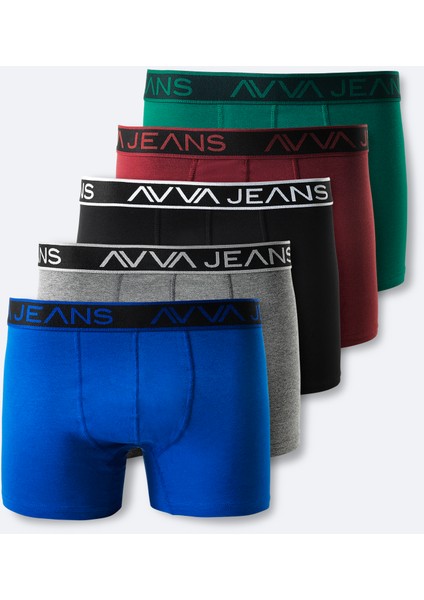 Erkek Multi Color 5'li Düz Esnek Kumaş Pamuklu Kutulu Boxer E009540