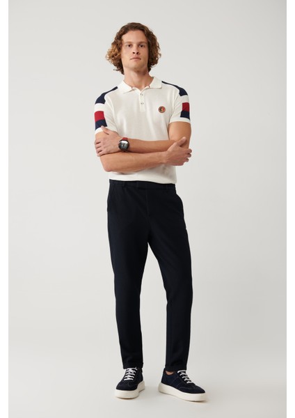 Erkek Lacivert Beli Lastikli Bi-Stretch Chino Slim Fit Pantolon B003033