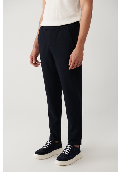 Erkek Lacivert Beli Lastikli Bi-Stretch Chino Slim Fit Pantolon B003033 modelleri