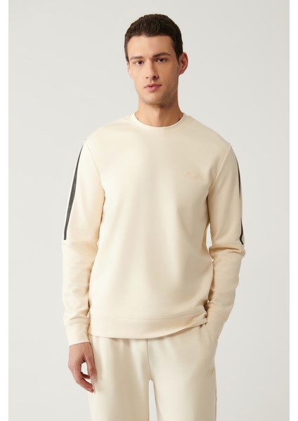 Erkek Bej Bisiklet Yaka Interlok Baskılı Sweatshirt A41y1203
