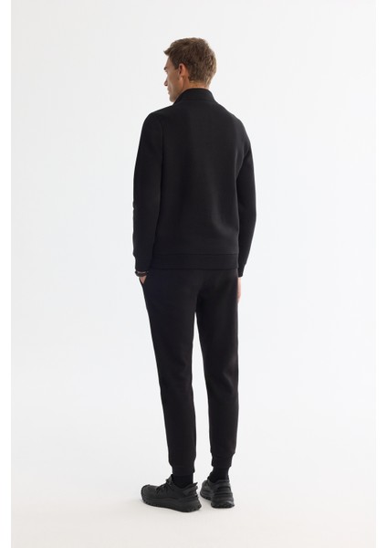 Erkek Siyah Dik Yaka Fermuarlı 3 Iplik Şardonlu Sweatshirt E001020