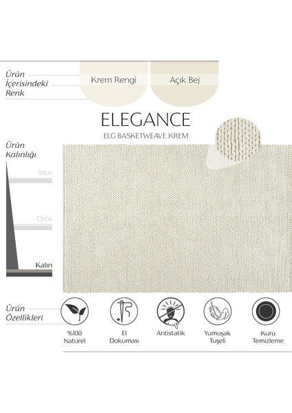 Elegance Krem Yün Halı Natural Salon Halısı Koridor Halı Yolluk El Dokuma Halı Örgü El Halısı fiyatları