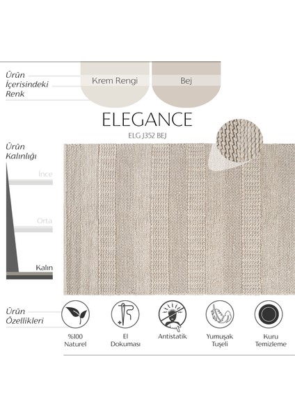 Elegance J352 Bej Yün Halı Natural Salon Halısı Koridor Halı Yolluk El Dokuma Halı örgü el halısı fiyatları