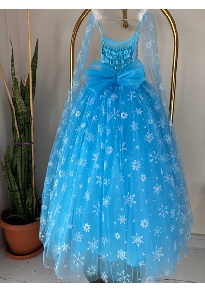 Kız Çocuk Mavi Elsa Frozen Kostüm, Karlar Kraliçesi Doğum Günü Konsepti, Asa Set Hediyeli fiyatları