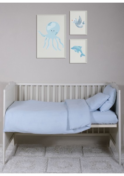 Muslin Bebek Nevresim Takımı 2 Yastık Kılıfı, Nevresim, Lastikli Çarşaf - Pamuk