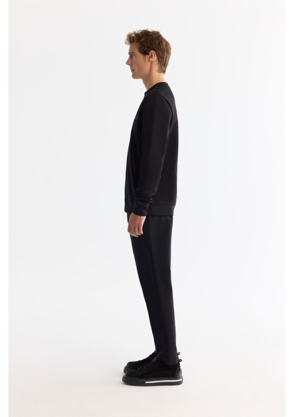 Erkek Siyah Bisiklet Yaka Pamuklu Baskılı Elastan Sweatshirt A42y1267