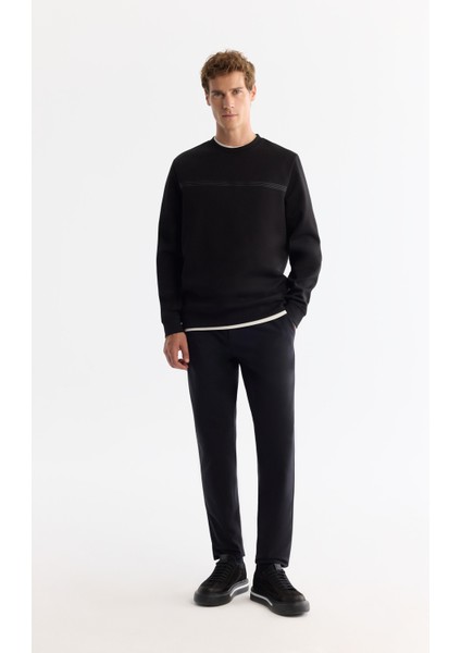 Erkek Siyah Bisiklet Yaka Pamuklu Baskılı Elastan Sweatshirt A42y1267