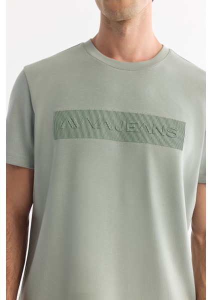 Erkek Mint Yeşil Bisiklet Yaka Baskılı Elastan Regular Fit T-Shirt A42Y1011 fiyatları