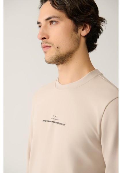 Erkek Taş Bisiklet Yaka Interlok Baskılı Sweatshirt A41y1246