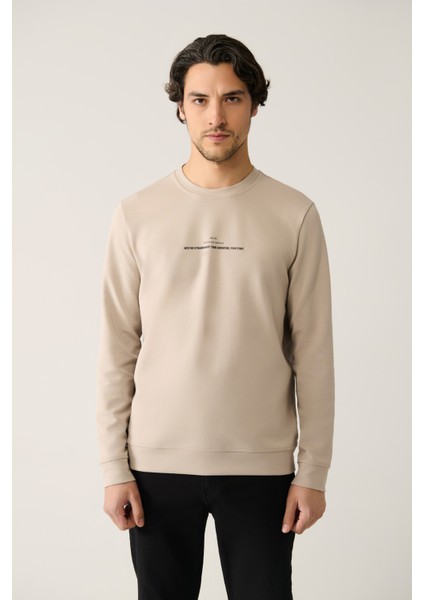 Erkek Taş Bisiklet Yaka Interlok Baskılı Sweatshirt A41y1246
