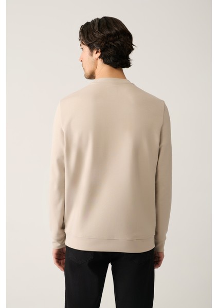 Erkek Taş Bisiklet Yaka Interlok Baskılı Sweatshirt A41y1246