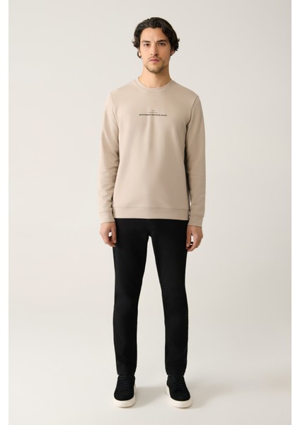 Erkek Taş Bisiklet Yaka Interlok Baskılı Sweatshirt A41y1246