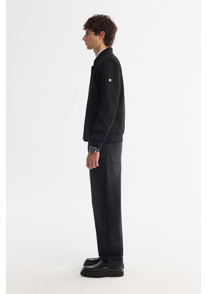 Erkek Siyah Fermuarlı Süet Dokulu Bomber Comfort Fit İnce Mont B006045
