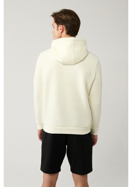 Erkek Ekru Kapüşonlu 3 Iplik Şardonlu Baskılı Sweatshirt A41y1247