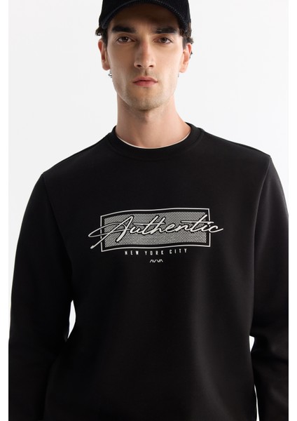 Erkek Siyah Bisiklet Yaka Kolay Ütülenebilir Pamuklu Sweatshirt A42y1270