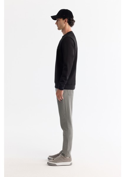 Erkek Siyah Bisiklet Yaka Kolay Ütülenebilir Pamuklu Sweatshirt A42y1270