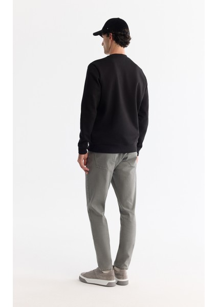 Erkek Siyah Bisiklet Yaka Kolay Ütülenebilir Pamuklu Sweatshirt A42y1270