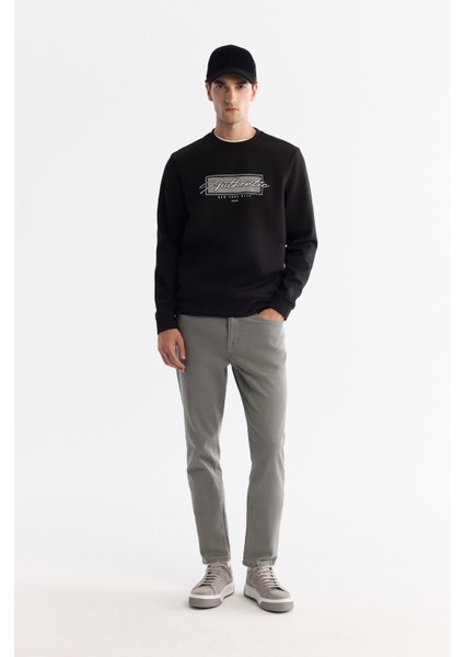 Erkek Siyah Bisiklet Yaka Kolay Ütülenebilir Pamuklu Sweatshirt A42y1270