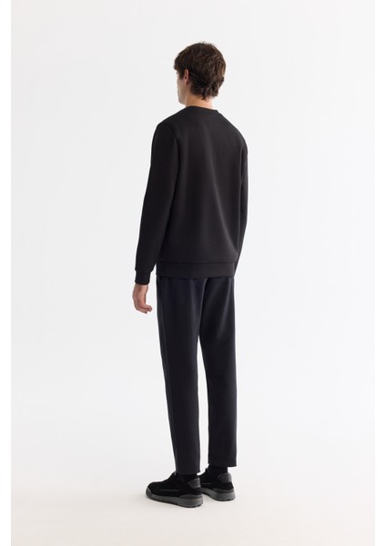 Erkek Siyah Bisiklet Yaka Pamuklu Baskılı Elastan Sweatshirt A42Y1229