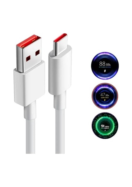Xiaomi,Poco Uyumlu Turbo Type C Şarj Kablosu 67w/120W 6A Tüm Redmi Serisi Salise Göstergeli