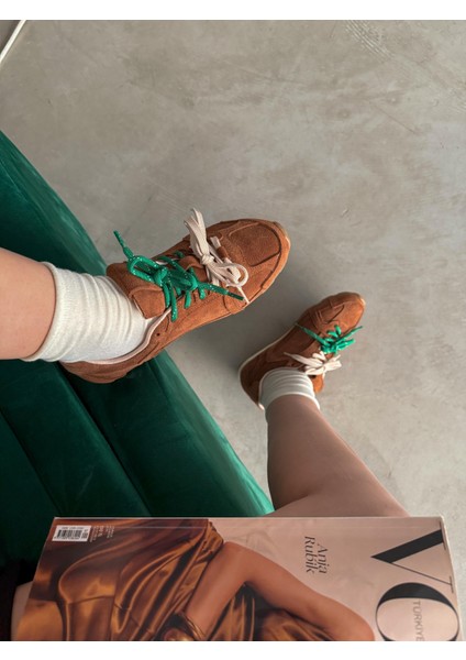 Kadın Taba Deri Süet Çift Bağcıklı Renkli Sneaker Spor Ayakkabı Olessa fiyatları