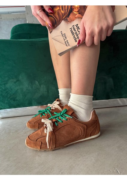 Kadın Taba Deri Süet Çift Bağcıklı Renkli Sneaker Spor Ayakkabı Olessa modelleri