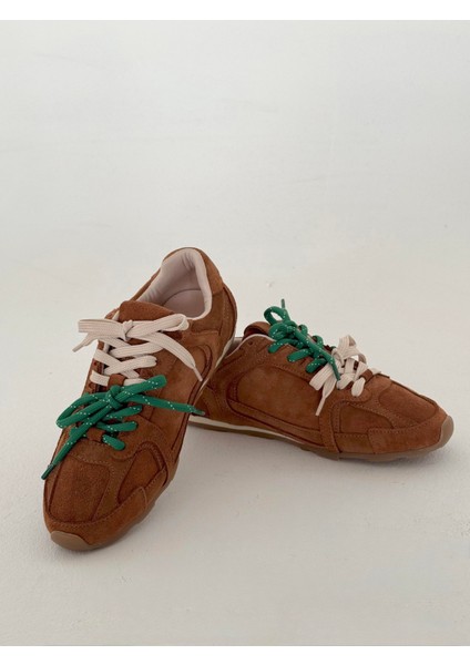 Kadın Taba Deri Süet Çift Bağcıklı Renkli Sneaker Spor Ayakkabı Olessa indirimleri