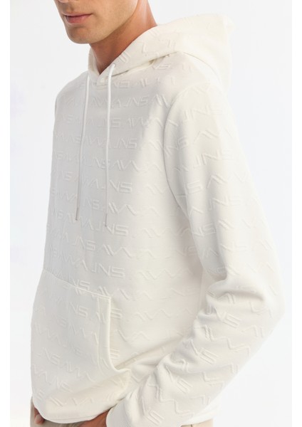 Erkek Ekru Kapüşonlu Baskılı Elastan Sweatshirt A42y1332