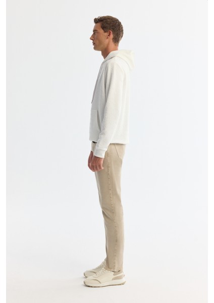 Erkek Ekru Kapüşonlu Baskılı Elastan Sweatshirt A42y1332